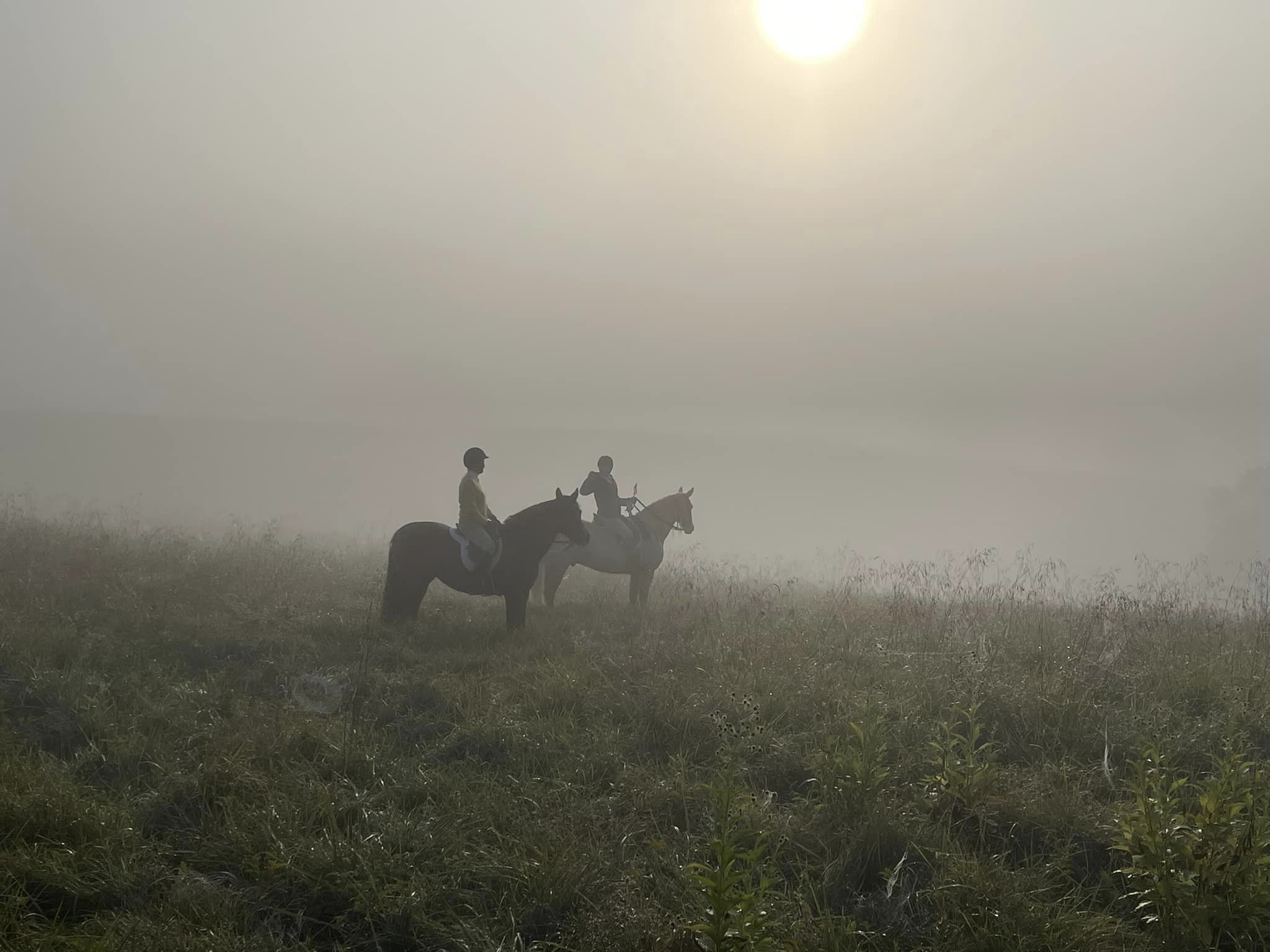 Camargo members Susan and Tory on a foggy fall morning